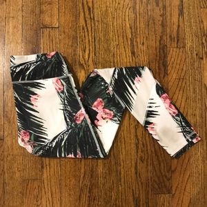 Fabletics White Leggings, Green and Pink Floral